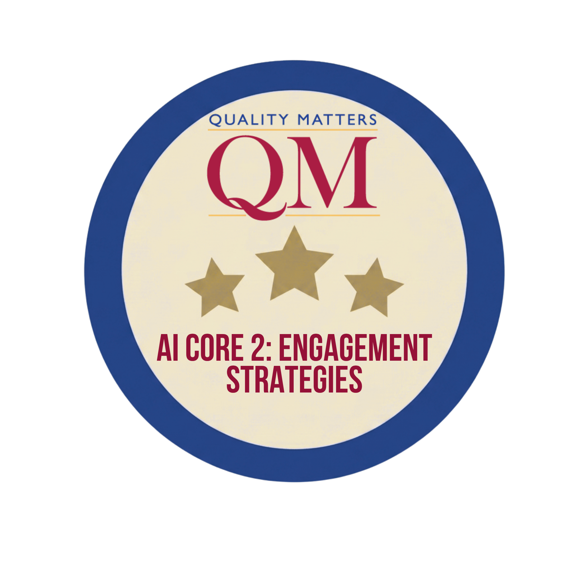Blue circle with tan background that contains QM logo, stars, and name of AI summer camp workshop 2.